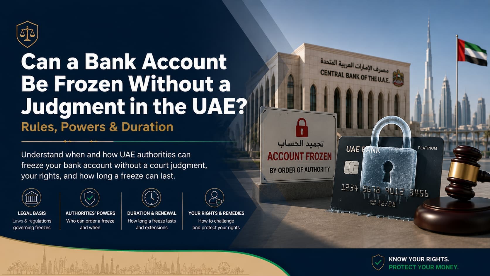 Can a Bank Account Be Frozen Without a Judgment in the UAE? Rules, Powers & Duration