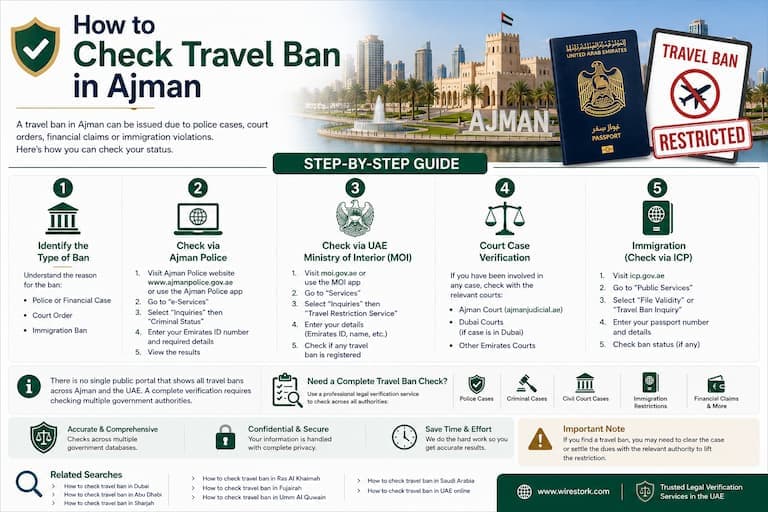 cityscape of Ajman, UAE, representing the emirate where travel ban status is governed by Federal Decree-Law No. 42 of 2022